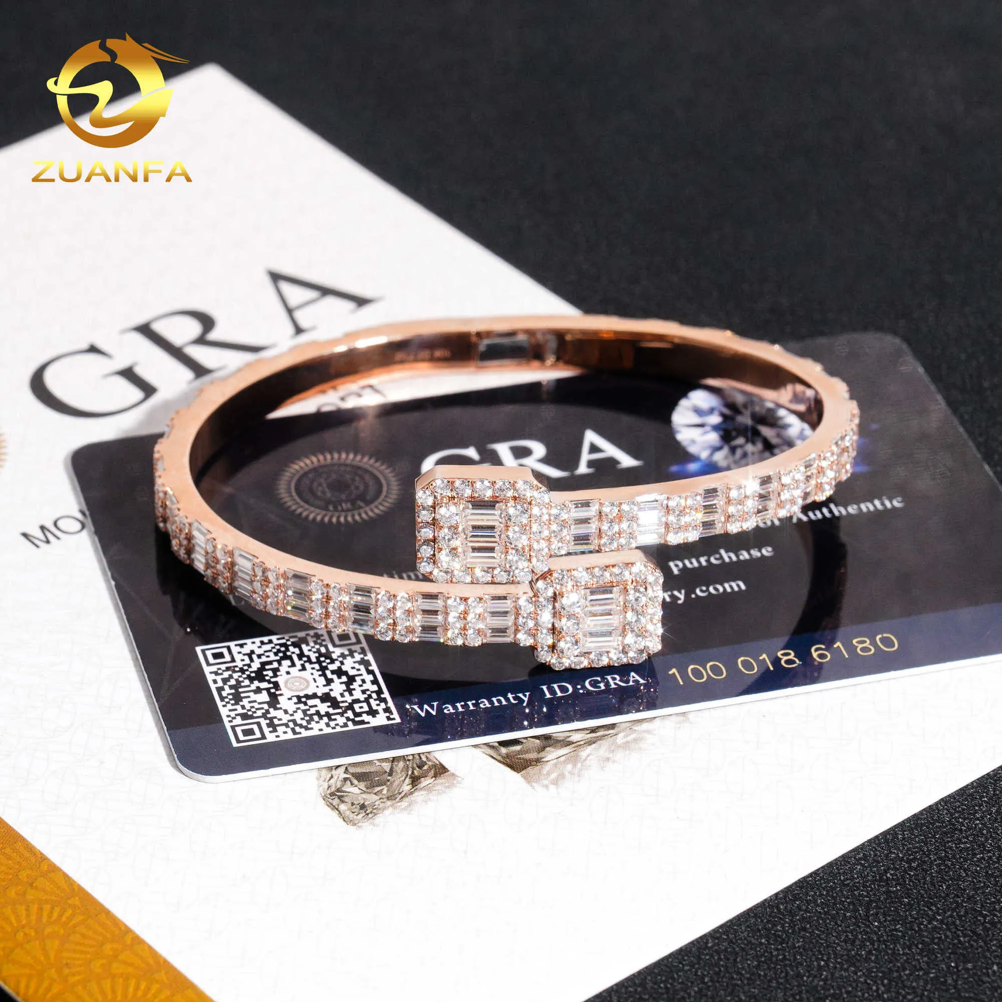 Iced Out Hip Hop Jewelry Cuban 925 Sterling Silver Vvs Moissanite Baguette Cut Diamond Cuff Bangle Bracelet Men Wome_voghion.com