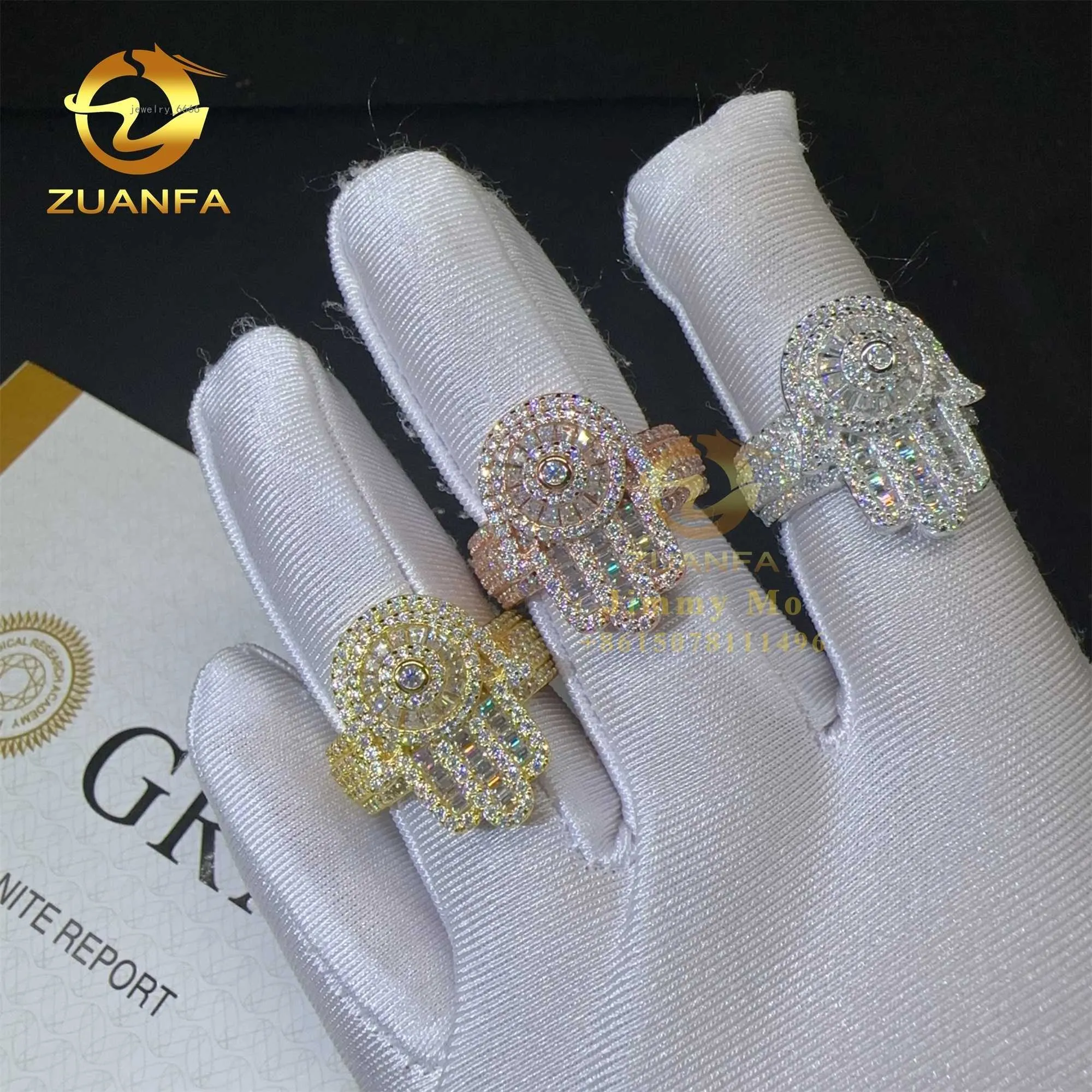 Neu eingetroffen: Buss Down Pass Tester 925 Sterling Silber VVS Moissanit Diamant Hip Hop Iced Out Hamsa Ring Herren_voghion.com