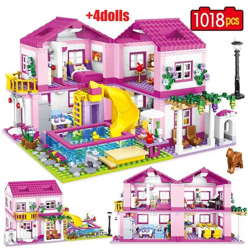 City Architecture Block Toy Double Layered Villa with Garden Flowers ...