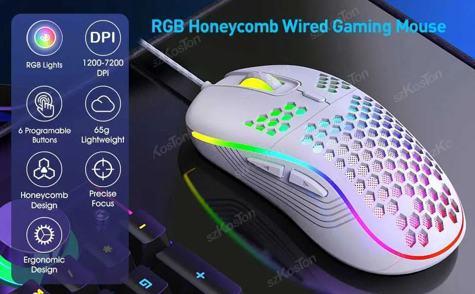 Both Hands Honeycomb Wired Gaming Mouse 7200 DPI... From Flies_like ...