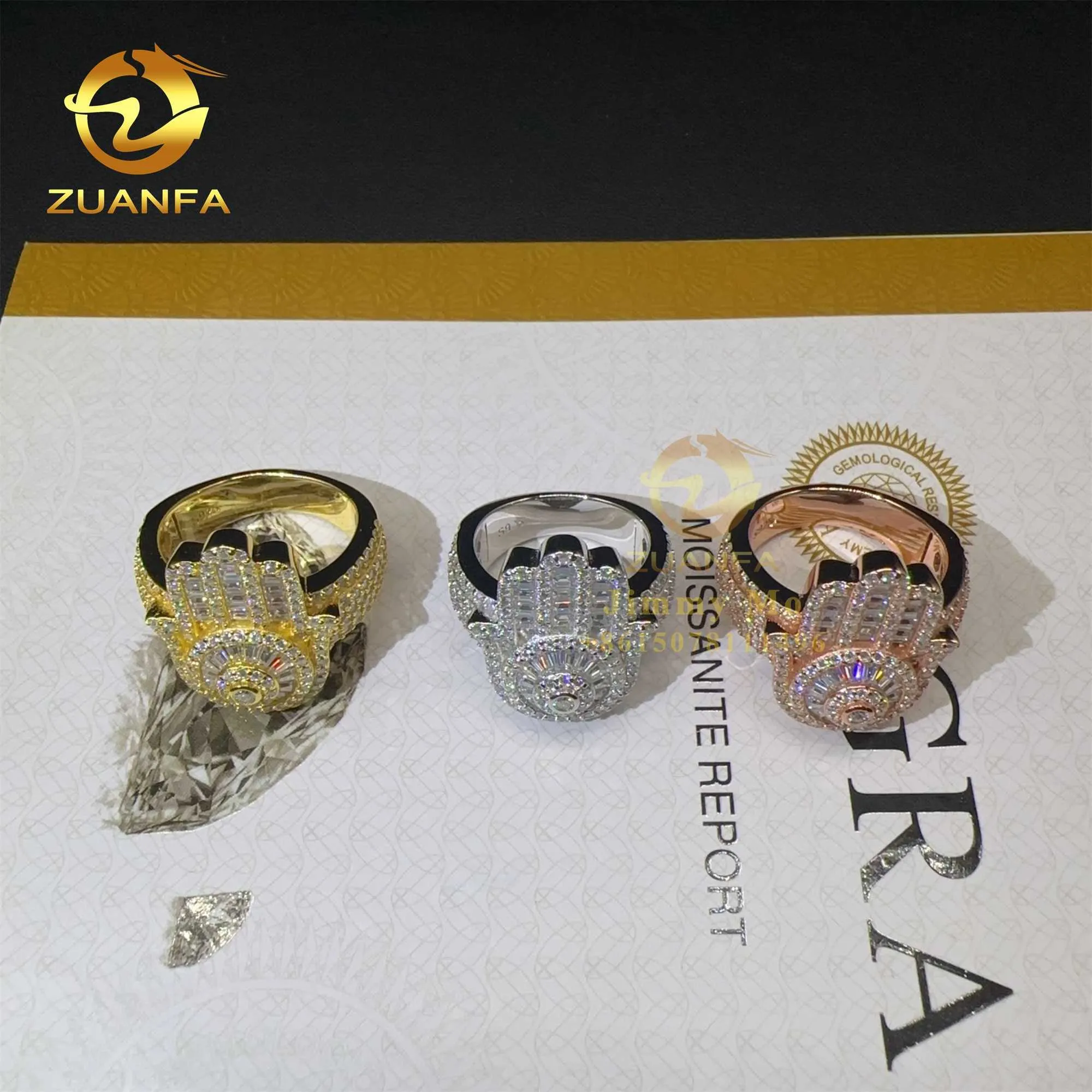 Neu eingetroffen: Buss Down Pass Tester 925 Sterling Silber VVS Moissanit Diamant Hip Hop Iced Out Hamsa Ring Herren_voghion.com