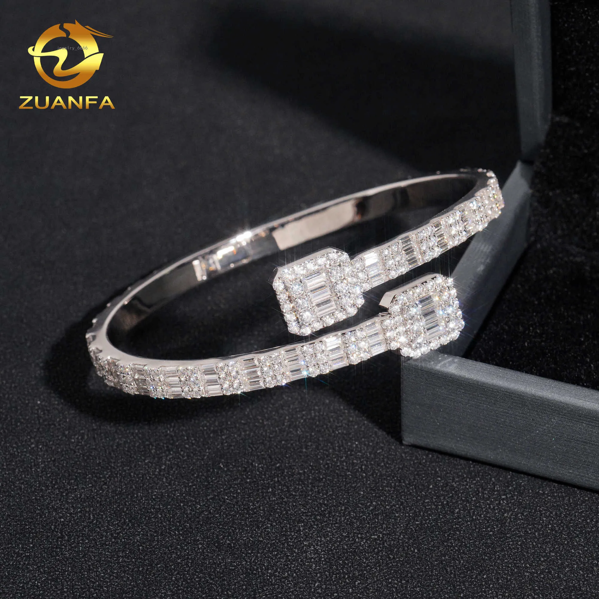 Iced Out Hip Hop Jewelry Cuban 925 Sterling Silver Vvs Moissanite Baguette Cut Diamond Cuff Bangle Bracelet Men Wome_voghion.com