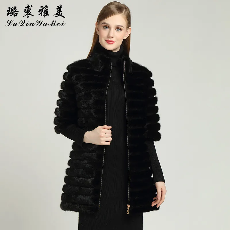 Manteau Vintage En Fourrure De Vison Noir Véritable - Taille S, Mi-long, Fait Main En France