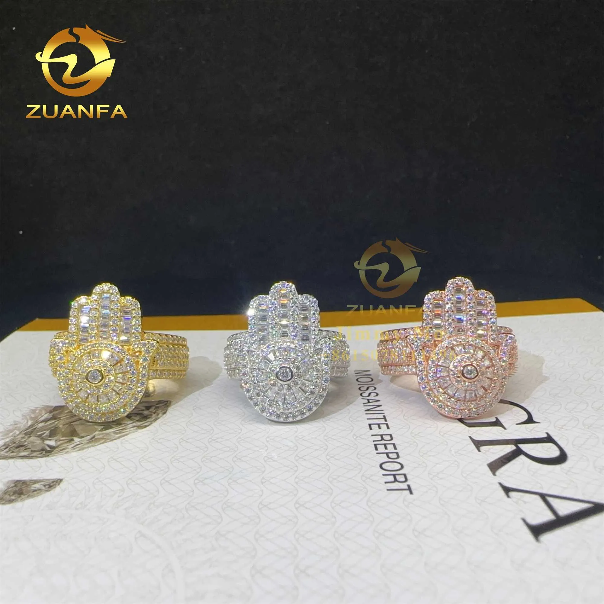 Neu eingetroffen: Buss Down Pass Tester 925 Sterling Silber VVS Moissanit Diamant Hip Hop Iced Out Hamsa Ring Herren_voghion.com