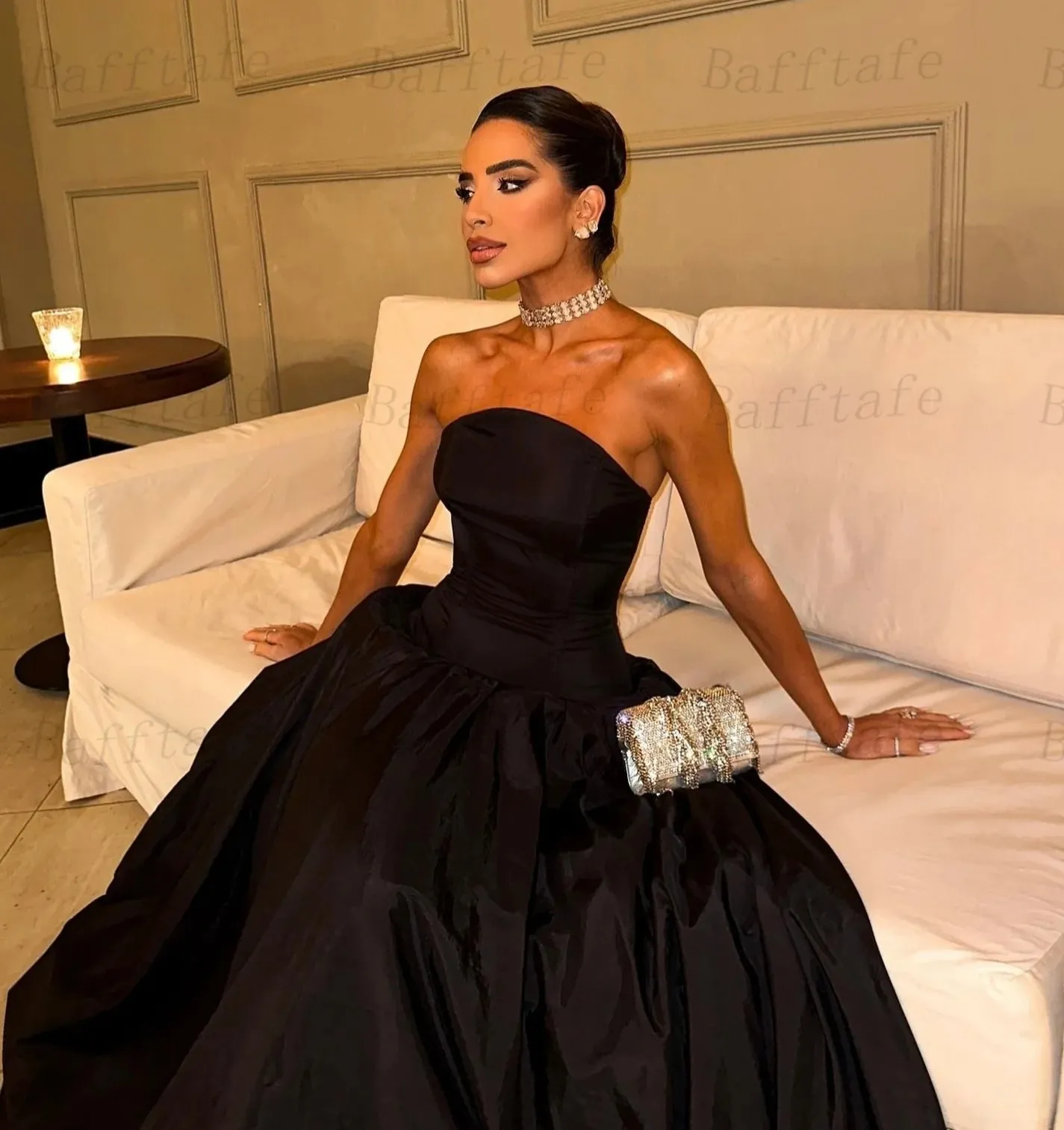 Strapless High-Low Satin Black Strapless evening gown for Prom and Formal Parties - Black Strapless High-Low Satin Black Strapless evening gown for Prom and Formal Parties - Black