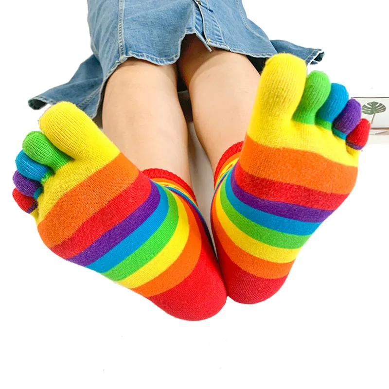 Antcher Calcetines De Algodón Para Niños – 6 Pares, Cinco Dedos, Rayas Arcoíris – Tallas 2-5 Y 6-10 Años – Transpirables Y Antiampollas