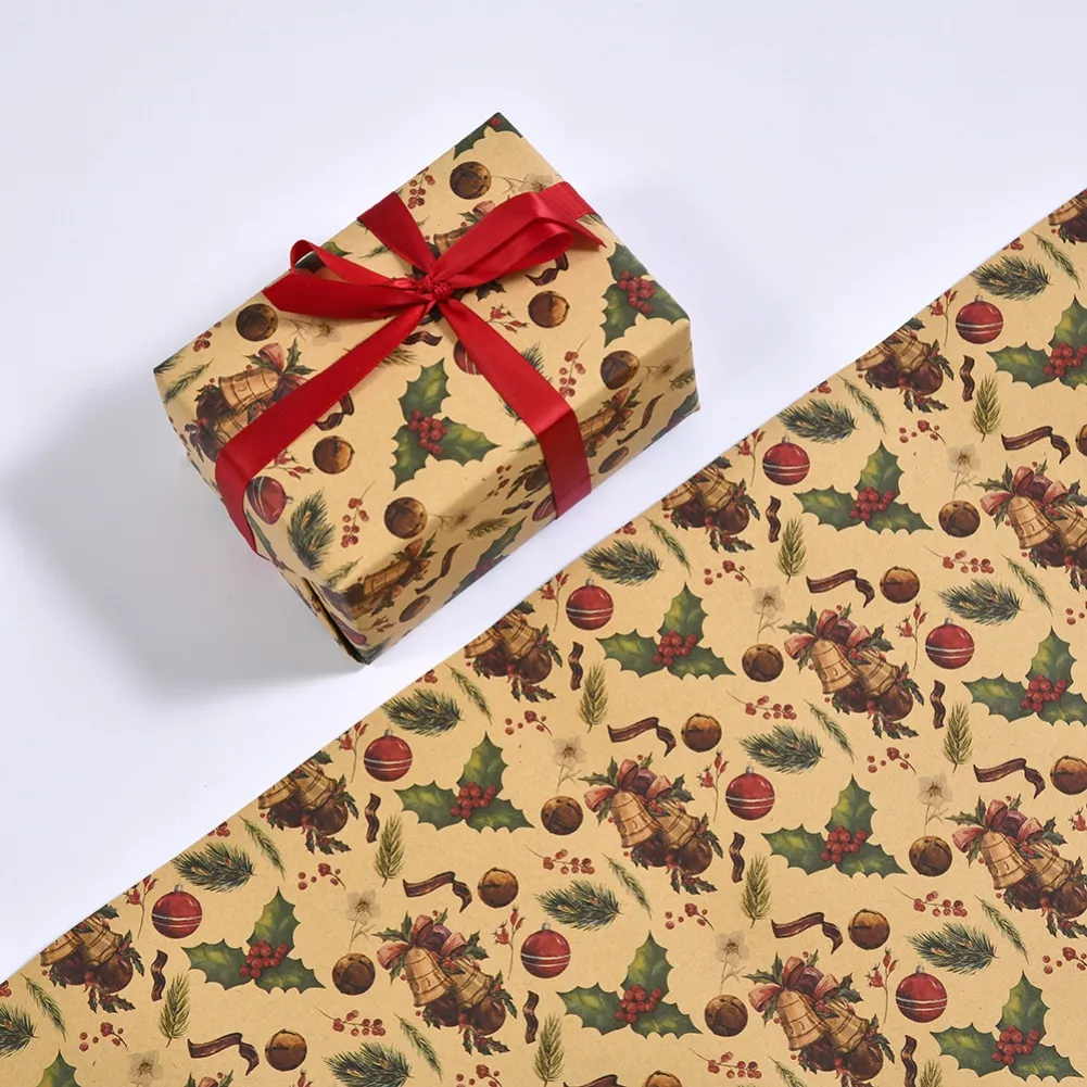 Premium Christmas Kraft Wrapping Paper Set 3 Sheets - Holiday Gift Wrap ...