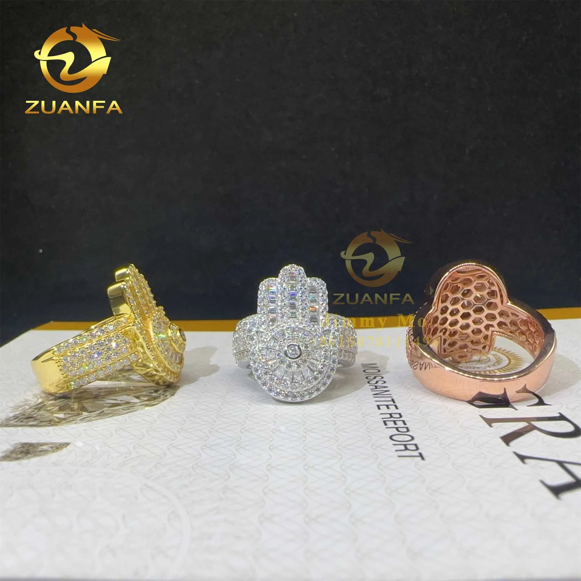 Neu eingetroffen: Buss Down Pass Tester 925 Sterling Silber VVS Moissanit Diamant Hip Hop Iced Out Hamsa Ring Herren_voghion.com
