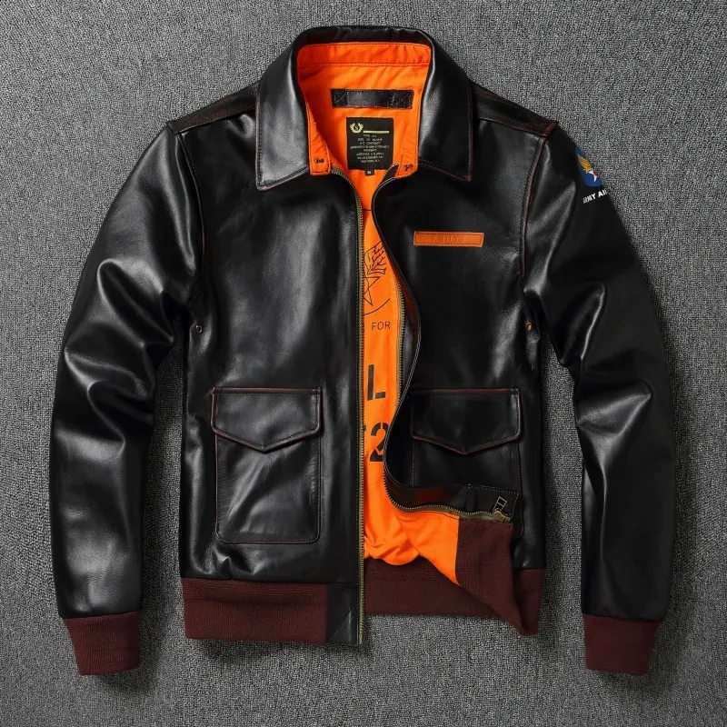Men's Casual Horsehide Leather Bomber Jacket Regular Length, Spring ...