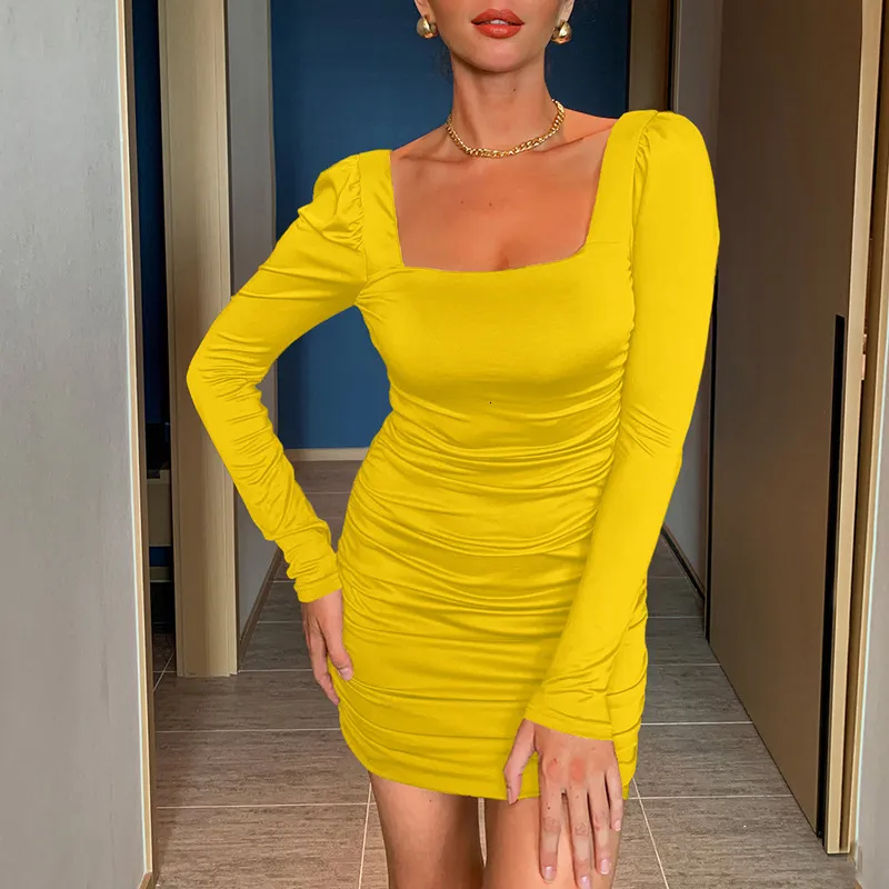 Save Big on Bulk Squared Skirt Yellow Animal Print Bodycon Dress With Puff  Sleeves And Square Neck  Form Fitting Mini Dress For Women | Best Deals on  ...