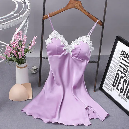 Nuisette Satin Rose Femme - Lingerie De Nuit Col En V, Neuve Avec étiquettes, Matière Polyester