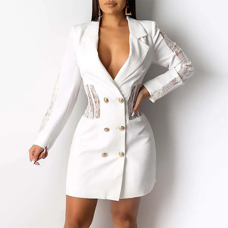 Robe Blazer Femme Patchwork Bicolore - Robe Élégante Business OL Manches Longues Coupe Ajustée