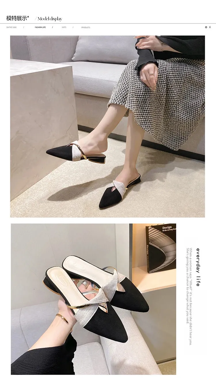 Women's Pointed Toe Mules Korean Style Comfortable Low Heel Shoes_voghion.com