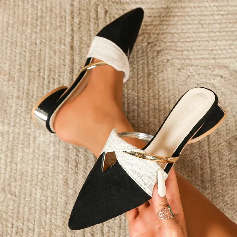 Womens Closed Slippers Korean Style Fashionabl Pointed Toe Women Shoes Comfortable Low Heel Mules Zapatillas Mujer250102_voghion.com