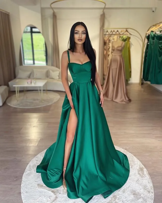 Dark Green Prom Dress Spaghetti Straps Formal Evening Party Gowns
