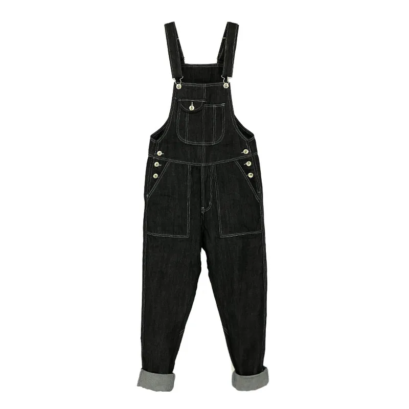 Mens Slim Fit Bib Overalls Denim Jeans Workwear Pants Black
