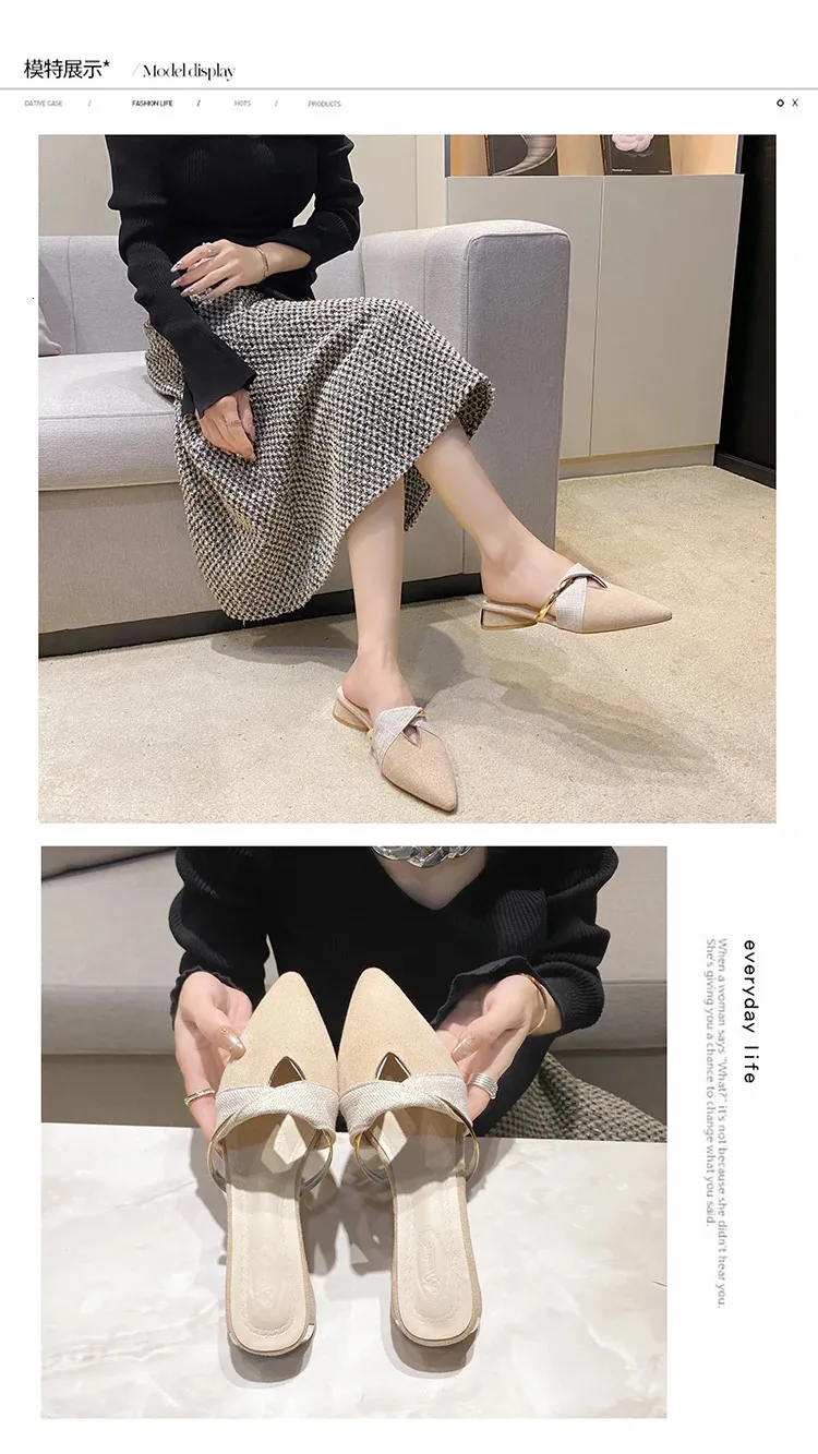Women's Pointed Toe Mules Korean Style Comfortable Low Heel Shoes_voghion.com