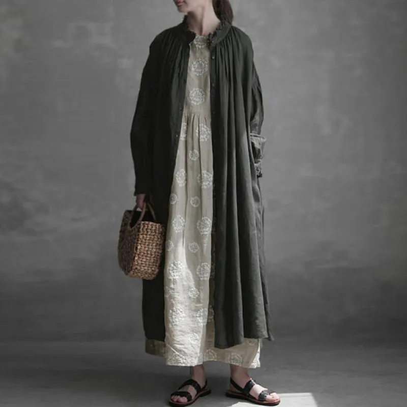 chinese dress ladies Japanese Style Maxi Linen Dress