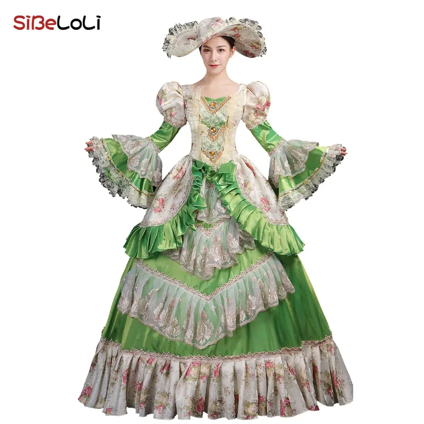 18th Century Green Marie Antoinette Ball Gown for Christmas Party and Stage Performances - Rococo masquerade dress