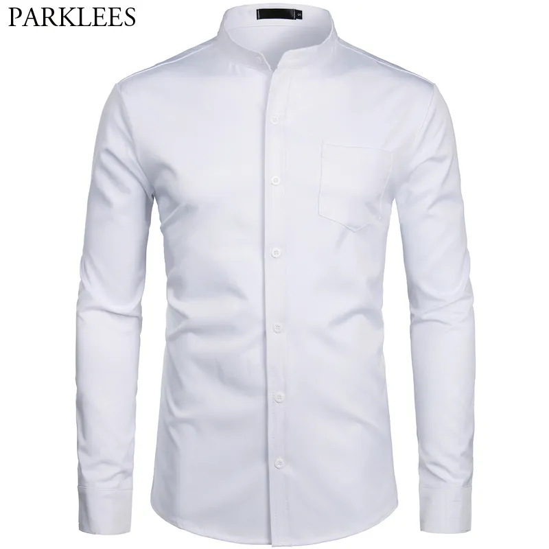 Men's Hipster Mandarin Collar Dress Shirts 2019 Brand New Slim Fit Long Sleeve Chemise Casual Work Busienss Shirt Male White 2XL Men's Hipster Mandarin Collar Dress Shirts 2019 Brand New Slim Fit Long Sleeve Chemise Casual Work Busienss Shirt Male White 2XL