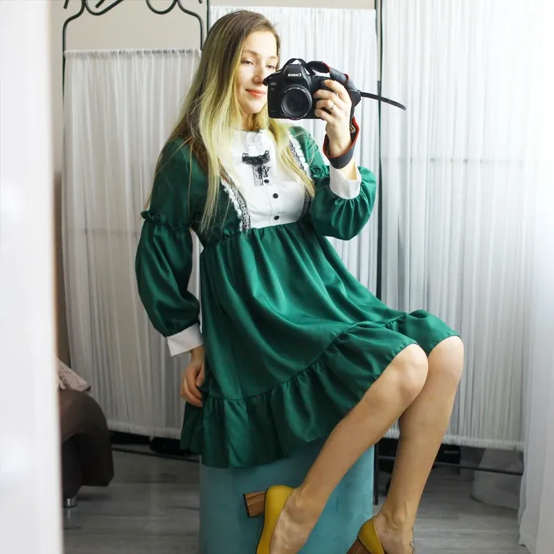 MAGOGO Japanese Summer Sweet Lolita lancha dress for Women - Ruflles Lace Maid with Long Sleeves, Kawaii Green Vintage Style MAGOGO Japanese Summer Sweet Lolita lancha dress for Women - Ruflles Lace Maid with Long Sleeves, Kawaii Green Vintage Style
