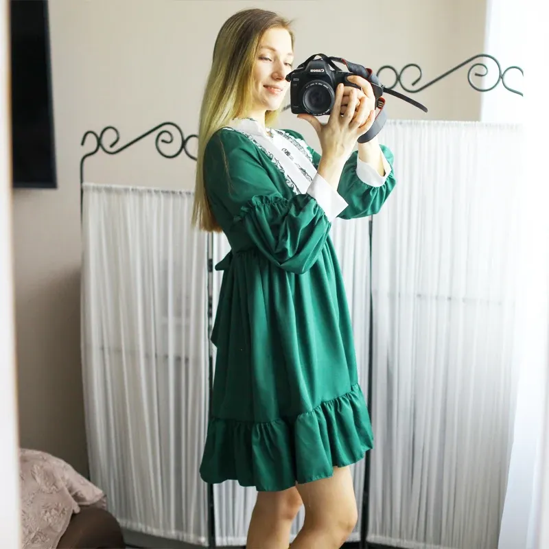 MAGOGO Japanese Summer Sweet Lolita lancha dress for Women - Ruflles Lace Maid with Long Sleeves, Kawaii Green Vintage Style MAGOGO Japanese Summer Sweet Lolita lancha dress for Women - Ruflles Lace Maid with Long Sleeves, Kawaii Green Vintage Style