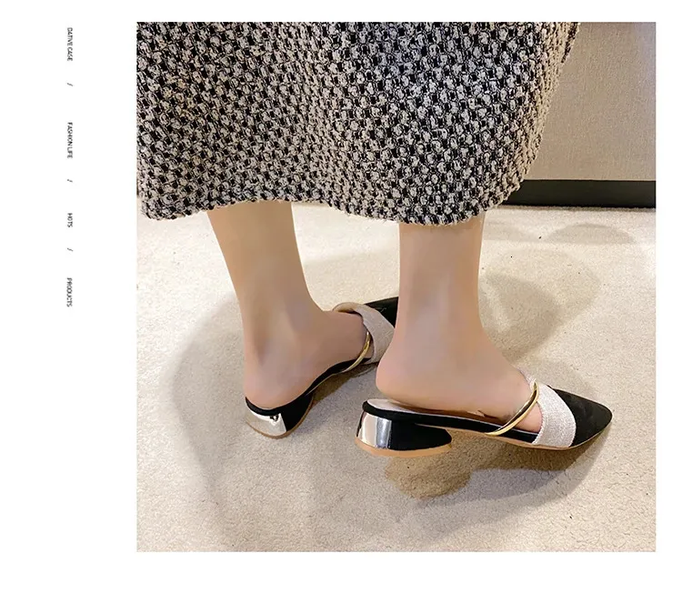 Women's Pointed Toe Mules Korean Style Comfortable Low Heel Shoes_voghion.com