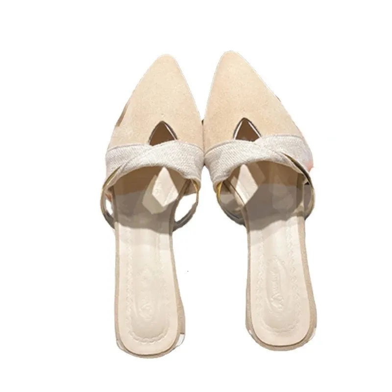 Womens Closed Slippers Korean Style Fashionabl Pointed Toe Women Shoes Comfortable Low Heel Mules Zapatillas Mujer250102_voghion.com