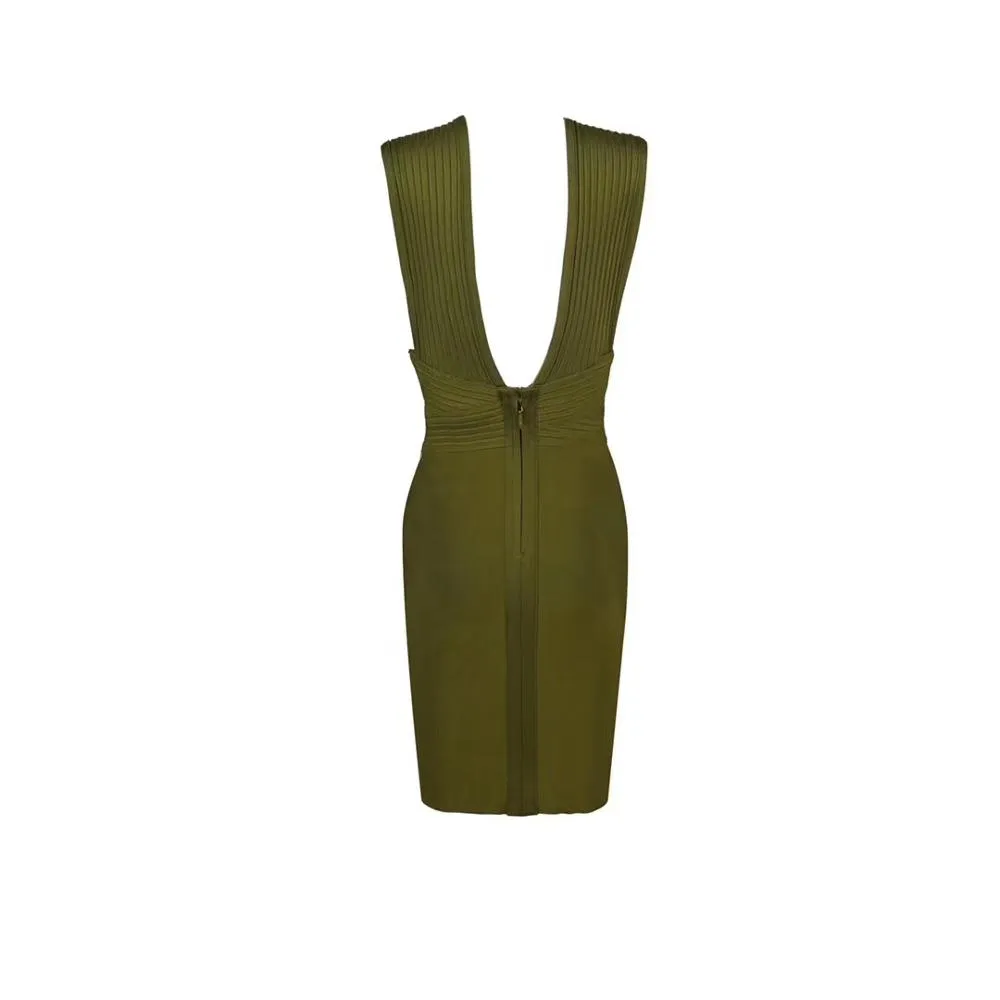 army green bandage dress Herve Leger Cutout Bandage Mini Dress In Army Green