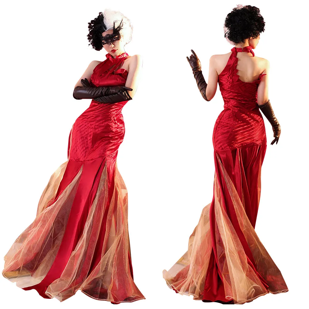 open lace back dress Disney Cruella Adult Red Costume Dress main image 0