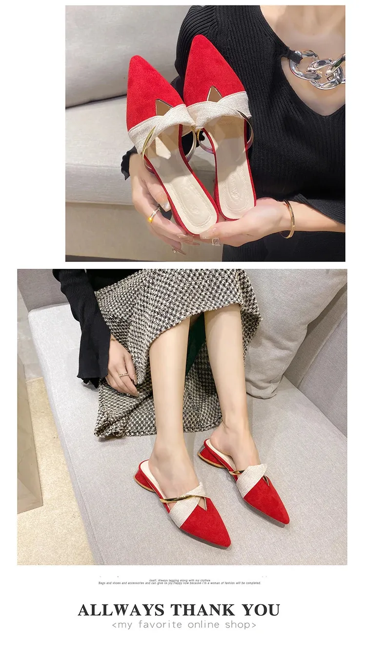 Women's Pointed Toe Mules Korean Style Comfortable Low Heel Shoes_voghion.com
