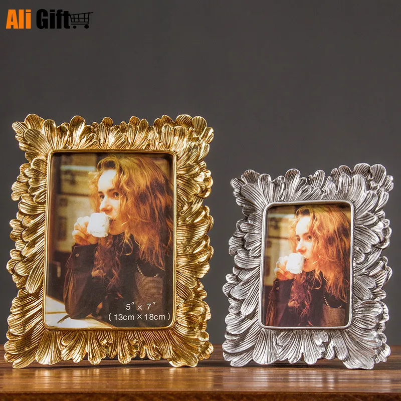 8 x 10 Inch Resin Photo Frame with Golden Silver Flower Design ...