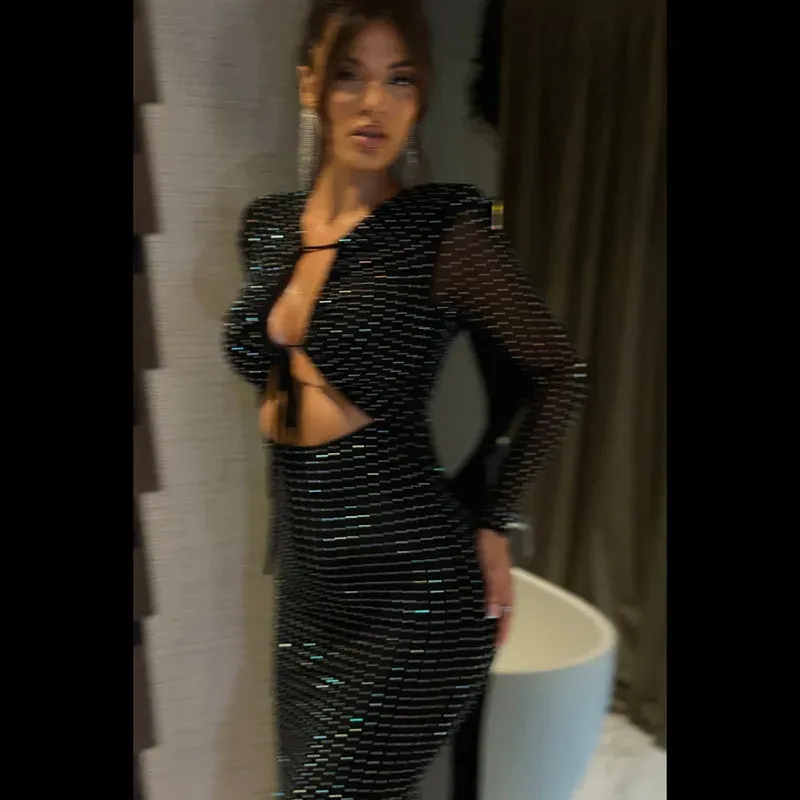 slim fit dress slacks Glitter Crisscross Low Back Bandage Dress