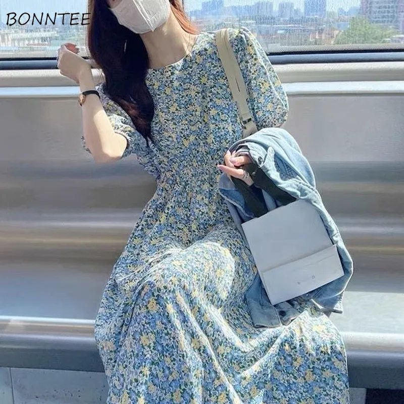knee length dresses for ladies Korean Dress Yellow Flowery main image 1