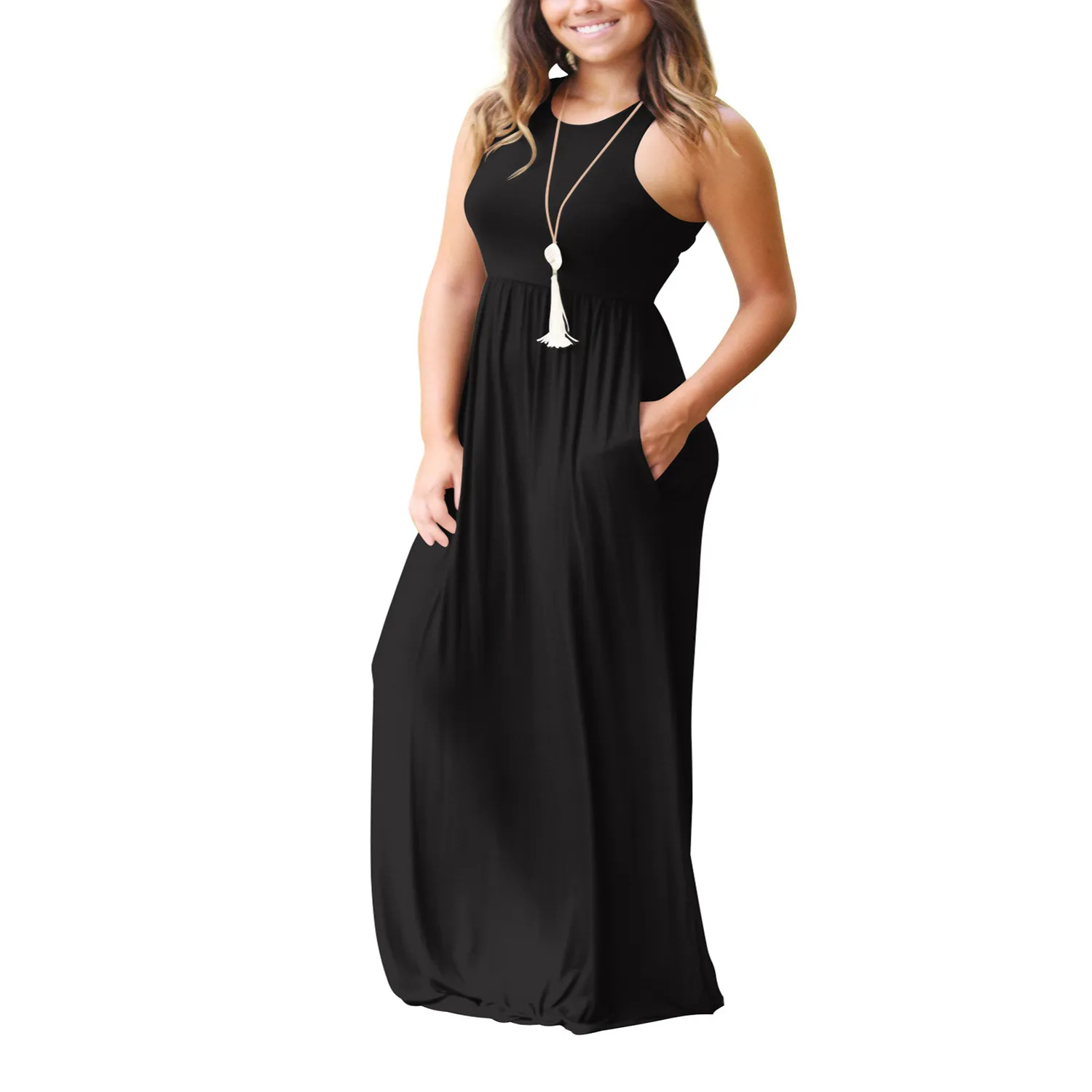 chinese dress ladies Grecian Cut-Out Surplice High-Neck Tie Sleeveless Empire Waist Maxi Dr main image 1