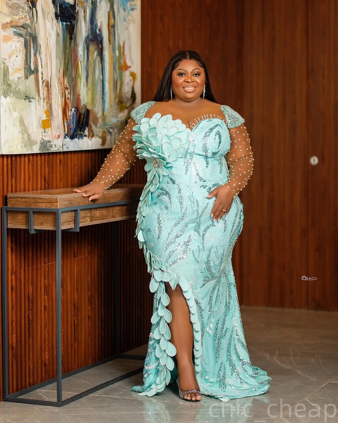 Plus Size Mint Mermaid Prom Dress 2025 Floral Beaded Sequined Evening  Formal Party Gown with Lace-up Back from Dhgate Prom Dresses - price 366.84