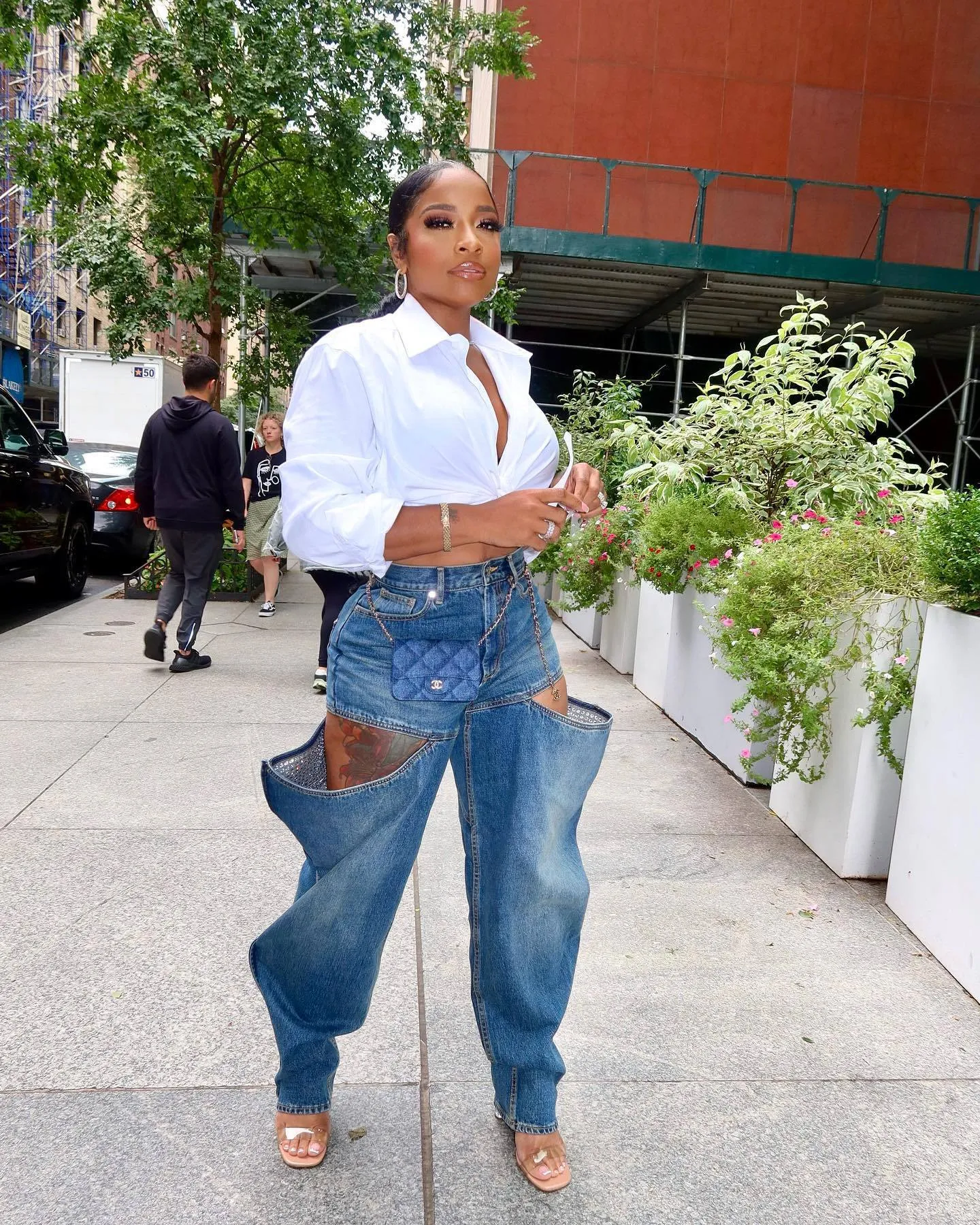 Hollow Out Denim Jeans Sexy High Waist Streetwear Pants for