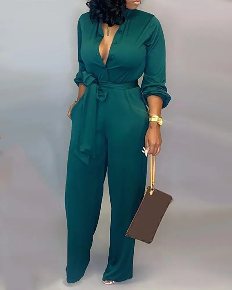 Women Buttoned Jumpsuits Long Sleeve One Piece Overalls For Autumn ...