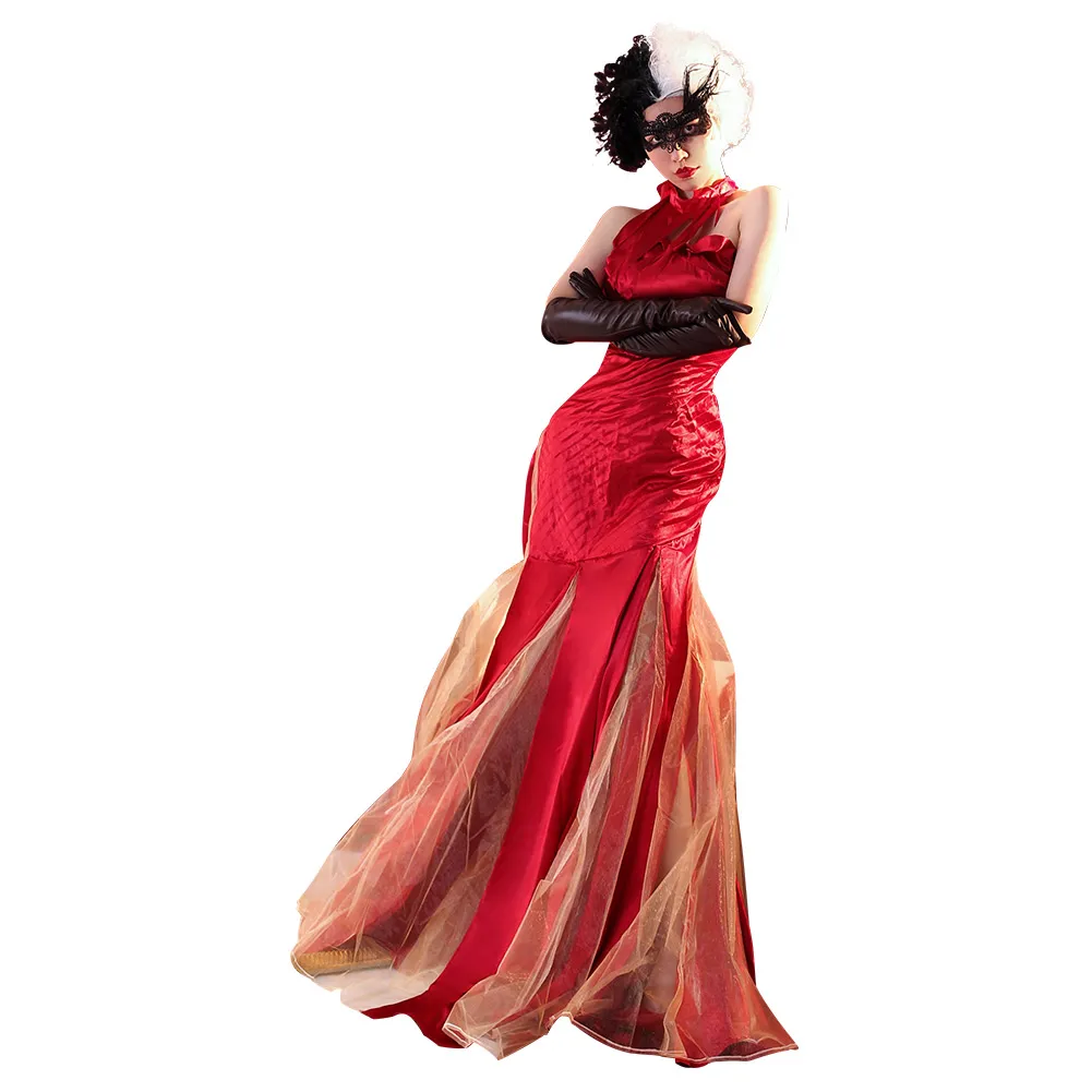 Long Red Prom Dresses 2022 Mask Outfits for Halloween and Carnival