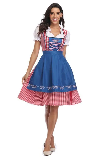 Dirndl Femme Oktoberfest Grande Taille 3 Pièces - Jupe Tablier Ruban Costume Bavaroise Traditionnelle