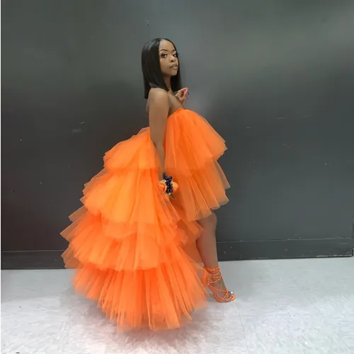 orange tutu dress Oyemwen Tiered High Low Tulle Maxi Tutu Dress Orange (Custom Colors Available)