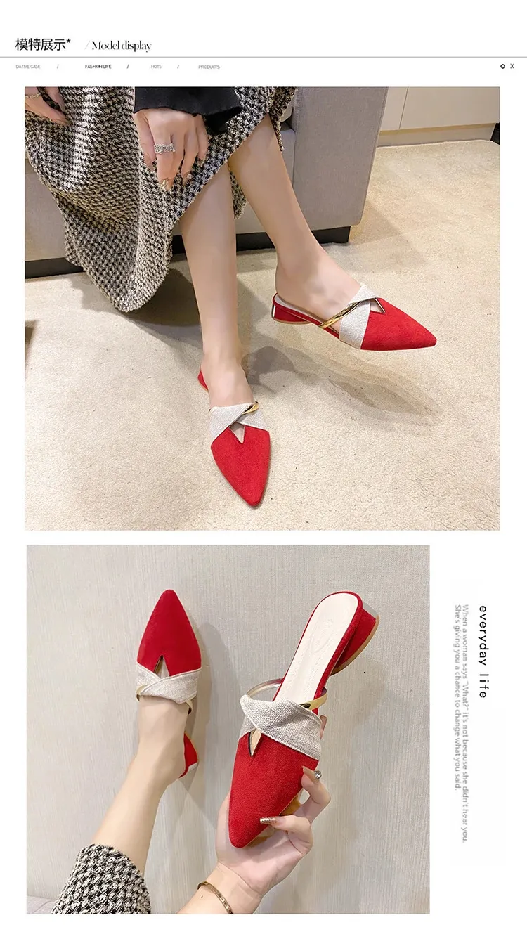 Women's Pointed Toe Mules Korean Style Comfortable Low Heel Shoes_voghion.com