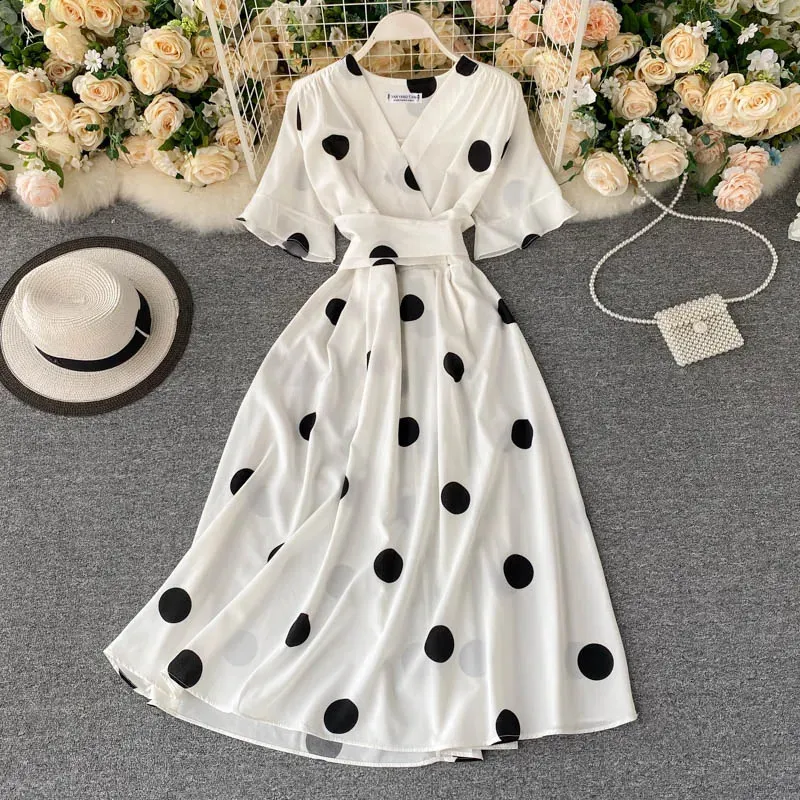 Chic Polka Dot Dress Casual: Womens 2025 Summer Elegant