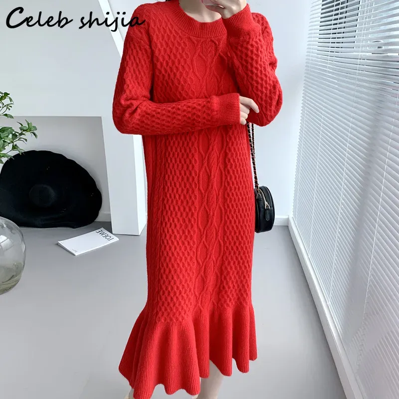 Red Knitted Dresses For Women Wool Blend Long Sweater Dress Loose Fit O  Neck Mermaid Style For Autumn And Winter From Dh2958055, $29.26 In Bulk |  DHgate.Com