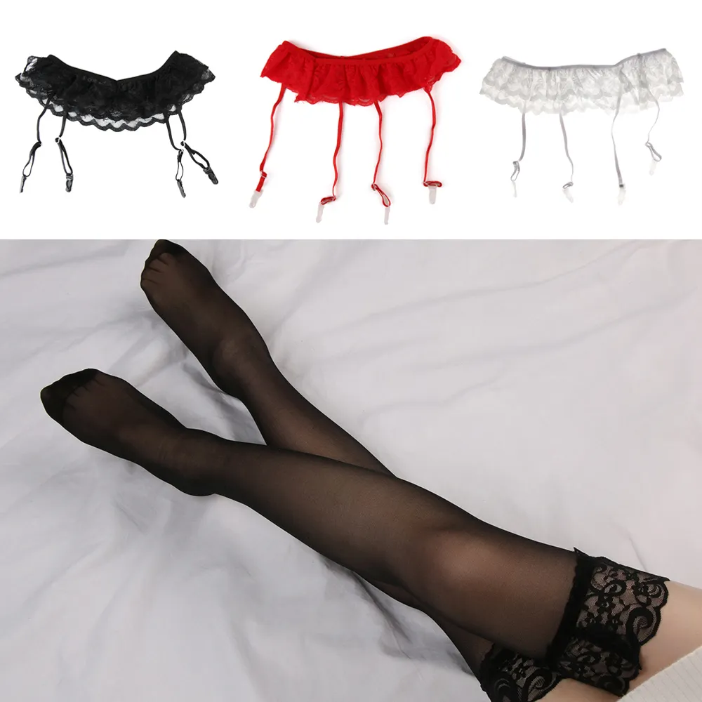Thigh-High Lace Stockings with Suspender Garter Belt for Women, One Size  S-M, Black White Red Pink from Dhgate Socks & Hosiery
