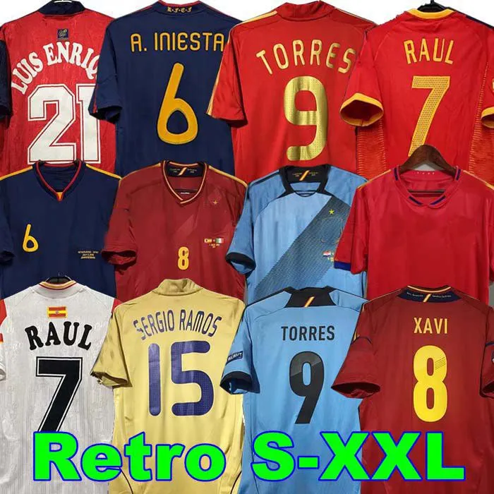 Spain Retro Soccer Jersey Raul, Xavi, Iniesta, From