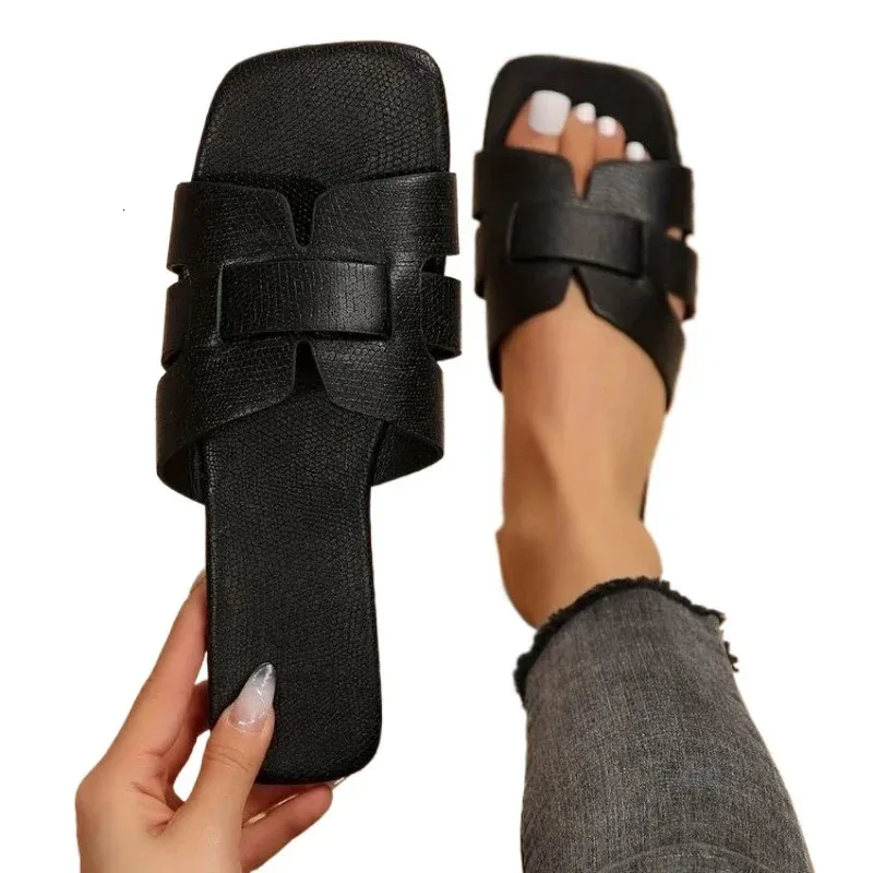 Shoes Shallow Mouth Womens Fashion Square Toe Casual Solid Flat Slippers Zapatos De Mujer250102_voghion.com