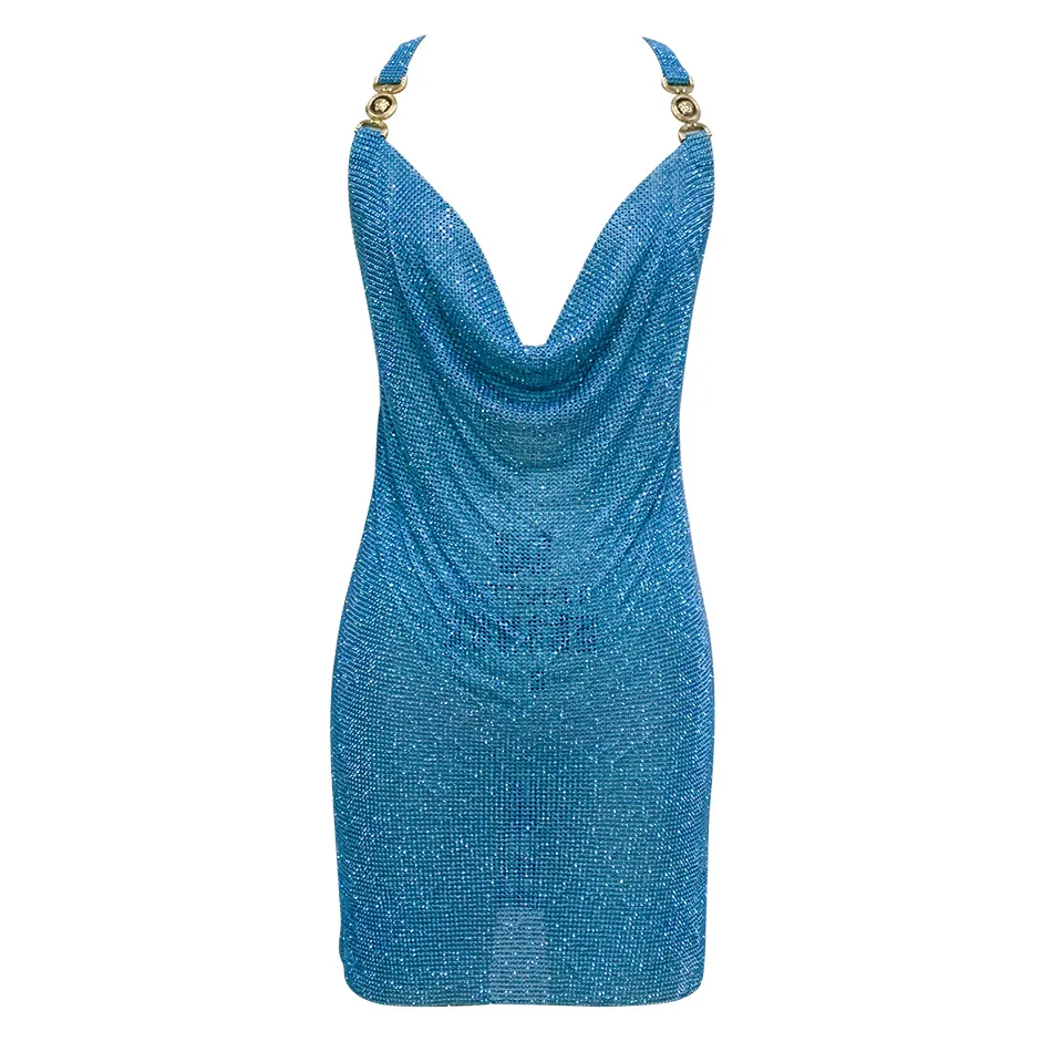 blue chainmail dress Royal blue crêpe dress with chain mail on the sleeves