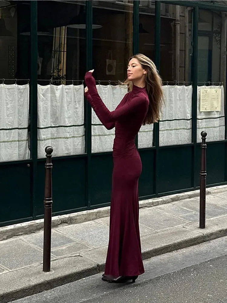 long sleeve tight burgundy dress Long Sleeve Draped Cut Out Detail Maxi Dress Burgundy