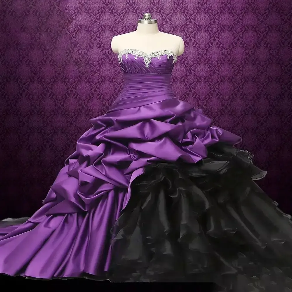 Corset Prom Dress Best Strapless Dresses Tulle Ball Ball Gown Purple After  Dresses Gothic Wedding Dress: Strapless Black Purple Victorian Bridal Gown,